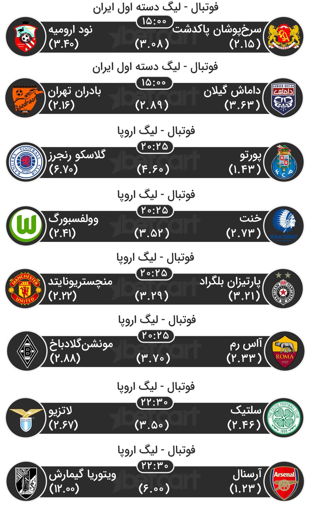 مهمترین مسابقات ورزشی ۲ آبان در سایت بتکارت 2 | 42613 مسابقات ورزشی