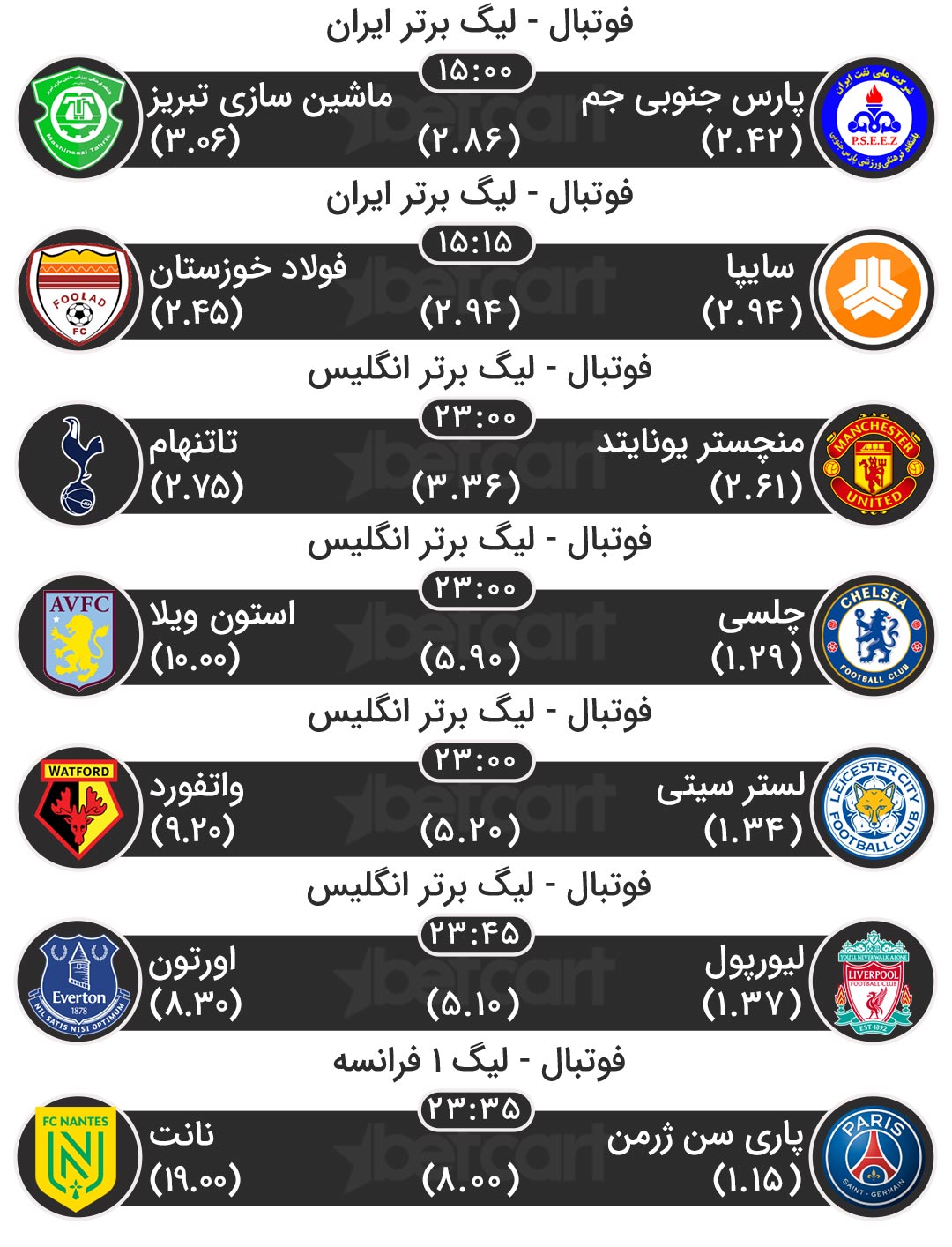 مهمترین مسابقات ورزشی ۱۳ آذر در سایت بتکارت 2 | 44638 مسابقات ورزشی