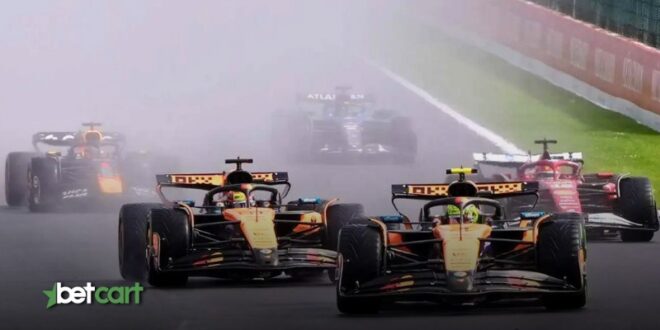 فرمول 1: اسکار پیاستری فاتح گرندپری بلژیک 2025 1 | 67186 مسابقه گرندپری بلژیک 2025 فرمول 1 در شرایط بارانی، با ماشینهای مکلارن، ردبول و فراری در پیست اسپا-فرانکورشان.