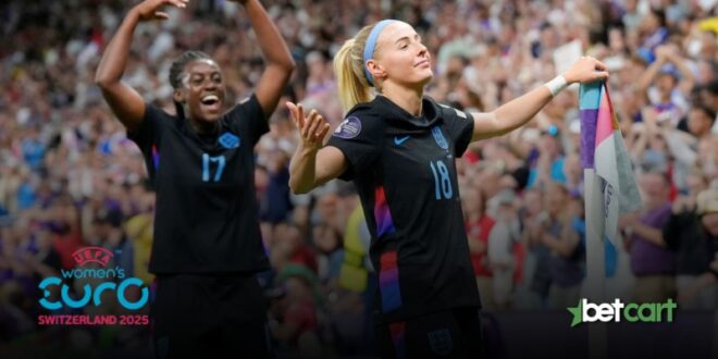 پیروزی دراماتیک انگلیس مقابل ایتالیا | فینالیست شدن شیرزنان در یورو 2025 1 | 67153 لورن همپ و خوشحالی پس از گل انگلیس در نیمهنهایی یورو زنان ۲۰۲۵ مقابل ایتالیا