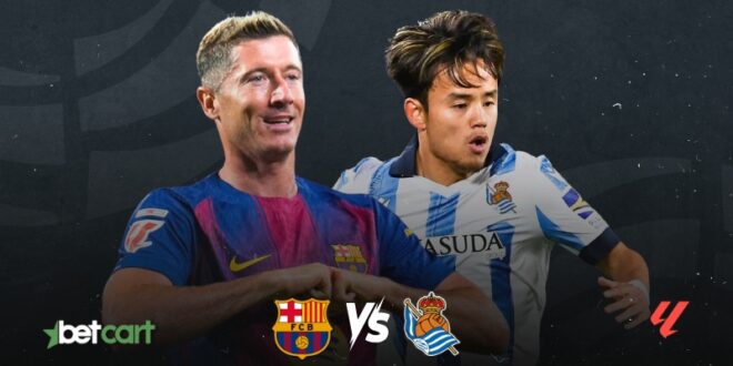 پیشبینی بارسلونا – رئال سوسیداد | تحلیل و نتیجه احتمالی 1 | 68171 پیشبینی بازی بارسلونا مقابل رئال سوسیداد در لالیگا با حضور روبرت لواندوفسکی و تاکهفوسا کوبو