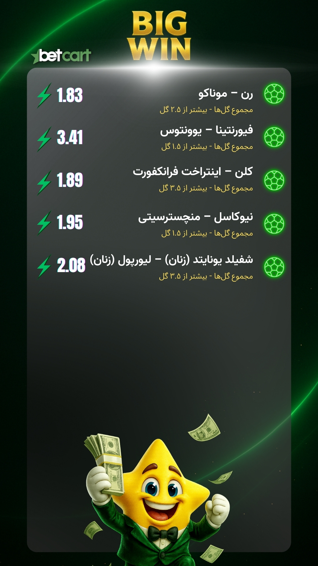 ادامه لیست بازی‌های شرط زنده در میکس کاربر با ضرایب و نتایج در بتکارت