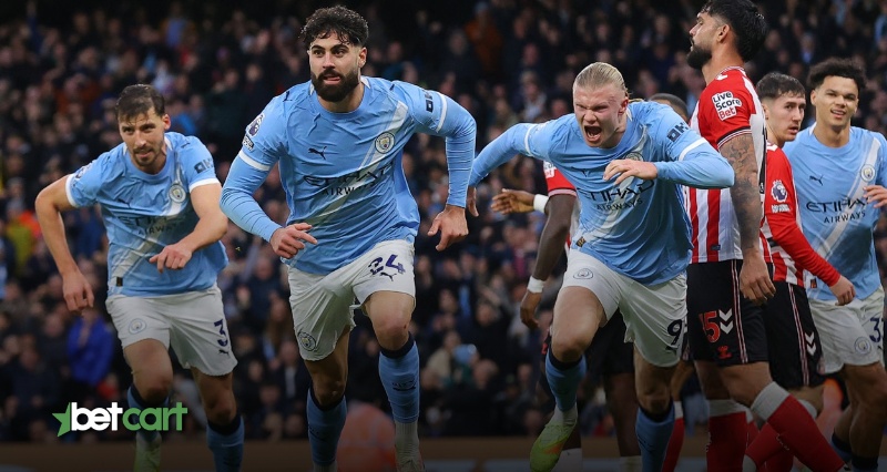 پیشبینی فوتبال رئال و سیتی لیگ قهرمانان اروپا 2025 3 | 69160 جشن گل بازیکنان منچسترسیتی در جریان مسابقه، مرتبط با تحلیل فرم این تیم پیش از بازی برابر رئال مادرید